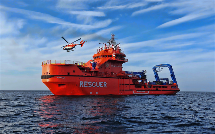 Murman, 4k, Rescuer, Rescue Vessels, Russian ships, sea, HDR, Russian Vessels