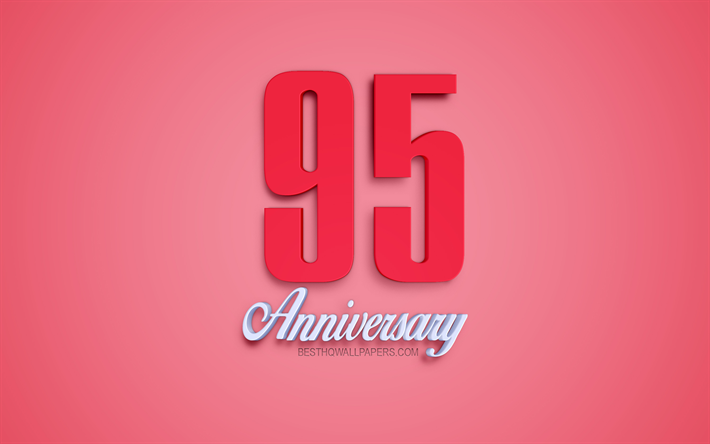 95th Anniversary sign, 3d anniversary symbols, red 3d digits, 95th Anniversary, red background, 3d creative art, 95 Years Anniversary