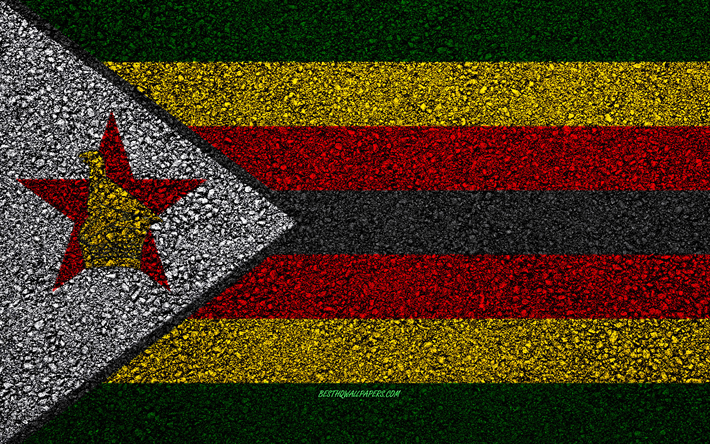 Bandeira do Zimbabu&#233;, a textura do asfalto, sinalizador no asfalto, Zimbabwe bandeira, &#193;frica, Zimb&#225;bue, bandeiras de pa&#237;ses Africanos