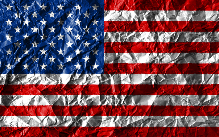USA flag, 4k, crumpled paper, North American countries, creative, Flag of USA, american flag, national symbols, United States of America, North America, USA 3D flag, USA