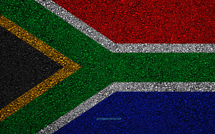 Flag of South Africa, asphalt texture, flag on asphalt, South Africa flag, Africa, South Africa, flags of African countries