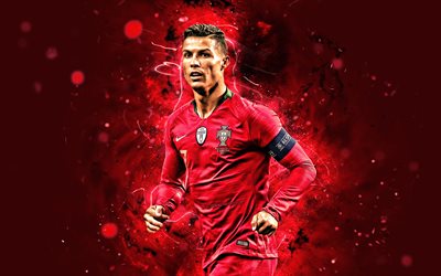 4k, Cristiano Ronaldo, 2019, close-up, Portugal National Team, soccer, CR7, Portuguese football team, Ronaldo, Cristiano Ronaldo dos Santos Aveiro, neon lights