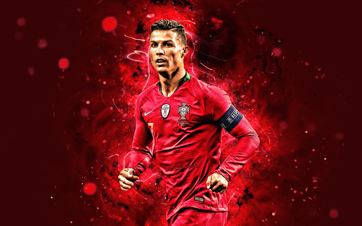 4k, Cristiano Ronaldo, 2019, close-up, Portugals Landslag, fotboll, CR7, Portugisisk fotboll, Ronaldo, Cristiano Ronaldo dos Santos Aveiro, neon lights