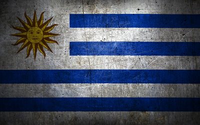 Uruguayan metal flag, grunge art, South American countries, Day of Uruguay, national symbols, Uruguay flag, metal flags, Flag of Uruguay, South America, Uruguayan flag, Uruguay