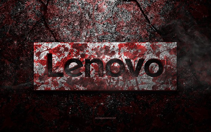 Logotipo de Lenovo, arte grunge, logotipo de piedra de Lenovo, textura de piedra roja, Lenovo, textura de piedra grunge, emblema de Lenovo, logotipo de Lenovo 3D