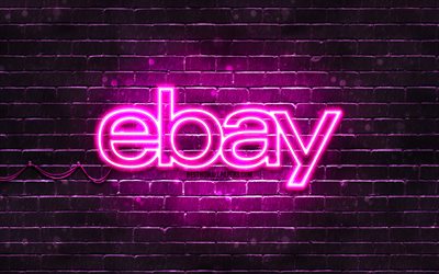 Ebay purple logo, 4k, purple brickwall, Ebay logo, brands, Ebay neon logo, Ebay