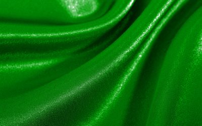 green satin wavy, 4k, silk texture, fabric wavy textures, green fabric background, textile textures, satin textures, green backgrounds, wavy textures