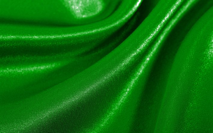 緑のサタン波状, 4k, シルクの質感, 生地の波状のテクスチャ, 緑の生地の背景, テキスタイルテクスチャ, サテンのテクスチャ, 緑の背景, 波状のテクスチャ