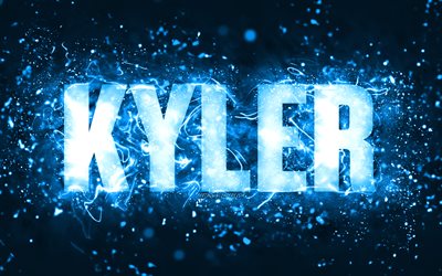 Happy Birthday Kyler, 4k, blue neon lights, Kyler name, creative, Kyler Happy Birthday, Kyler Birthday, popular american male names, picture with Kyler name, Kyler