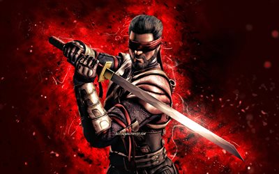 Kenshi Takahashi MKX, 4k, red neon lights, MK10, Mortal Kombat X, creative, Mortal Kombat, Kenshi Takahashi Mortal Kombat, MKX, Kenshi Takahashi