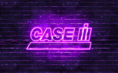 Case IH menekşe logosu, 4k, menekşe tuğla duvar, Case IH logosu, markalar, Case IH neon logosu, Case IH