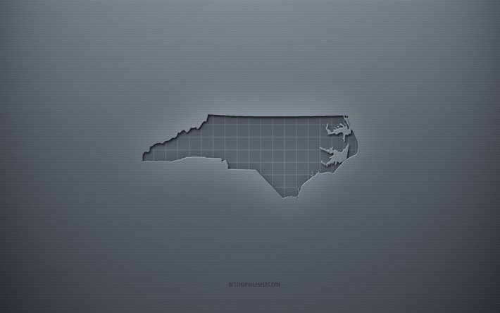 North Carolina, 灰色の創造的な背景, 米国, 灰色の紙の質感, アメリカの州, ノースカロライナ州の地図のシルエット, ノースカロライナの地図, 灰色の背景, ノースカロライナの3Dマップ