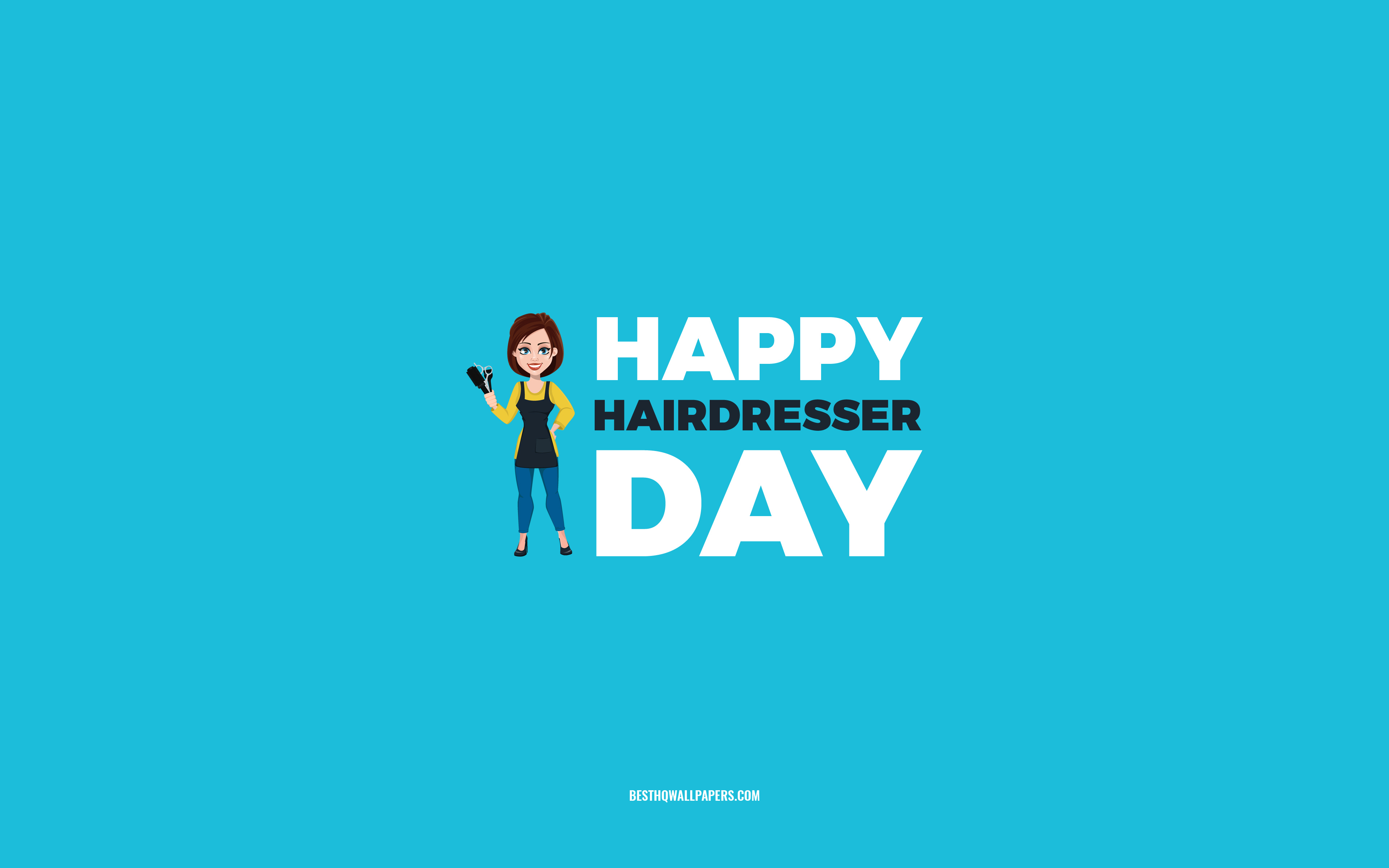 Download wallpapers Happy Hairdresser Day, 4k, blue background