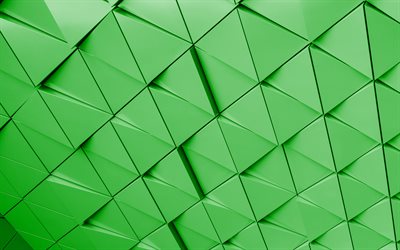 green 3d triangles background, 4k, 3d green background, geometric background, green triangles background, green creative background
