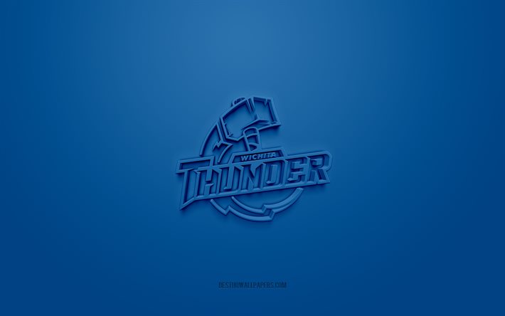 Wichita Thunder, logo 3D creativo, sfondo blu, ECHL, emblema 3d, American Hockey Club, Wichita, USA, arte 3d, hockey, logo Wichita Thunder 3d