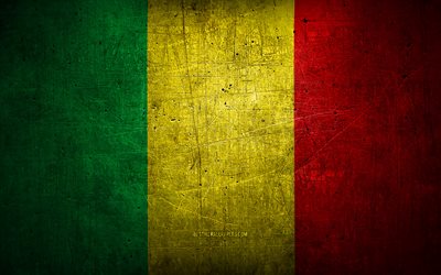 Mali metal flag, grunge art, African countries, Day of Mali, national symbols, Mali flag, metal flags, Flag of Mali, Africa, Mali