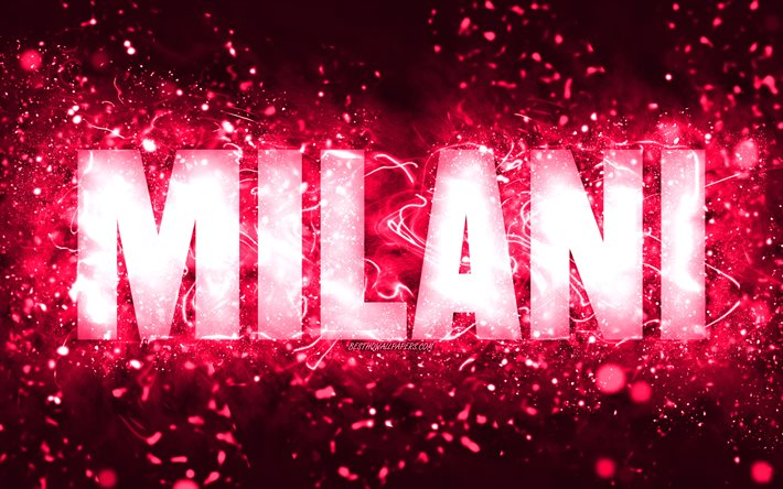 お誕生日おめでとうミラノ, 4k, ピンクのネオンライト, ミラノの名前, creative クリエイティブ, ミラノお誕生日おめでとう, ミラノの誕生日, 人気のアメリカ人女性の名前, ミラノの名前の写真, ミラノ
