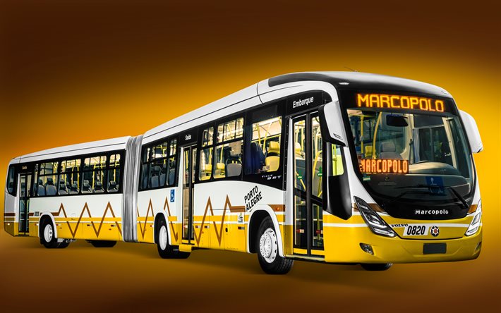 Marcopolo Viale BRT Articulado Volvo B340M, 4k, 2021 buses, passenger transport, Marcopolo Buses, 2021 Marcopolo Viale BRT, yellow bus, Marcopolo