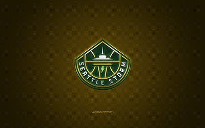 Seattle Storm, Amerikan basketbol kul&#252;b&#252;, WNBA, yeşil logo, sarı karbon fiber arka plan, basketbol, Seattle, ABD, Seattle Storm logosu