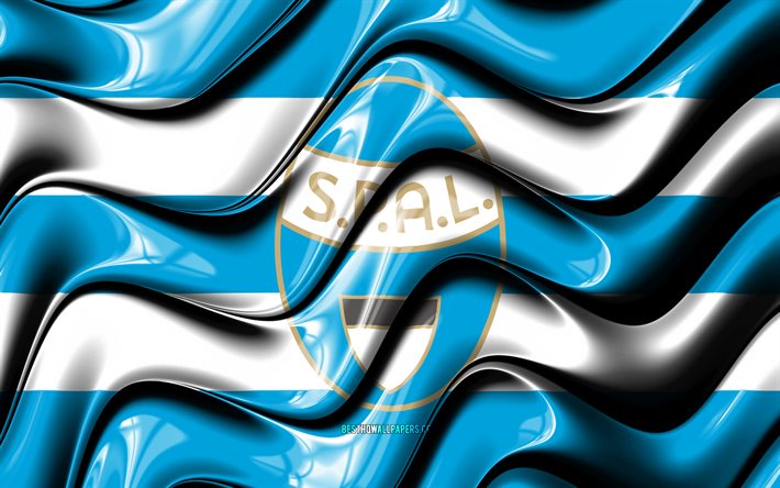 スパルフラグ, 4k, 青と白の3D波, セリエA, イタリアのサッカークラブ, SPAL, フットボール。, Spalのロゴ, サッカー, スパルFC