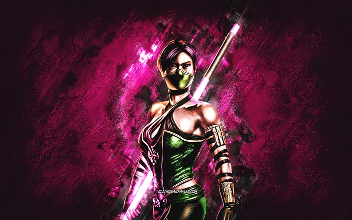 Assassin Jade, Mortal Kombat Mobile, Assassin Jade MK Mobile, Mortal Kombat, sfondo di pietra rosa, personaggi di Mortal Kombat Mobile, arte del grunge, Assassin Jade Mortal Kombat