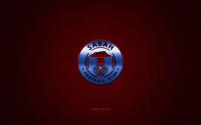 Sabah FC, Malaysian football club, blue logo, red carbon fiber background, Malaysia Super League, football, Sabah, Malaysia, Sabah FC logo