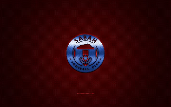 Sabah FC, Malaysian football club, blue logo, red carbon fiber background, Malaysia Super League, football, Sabah, Malaysia, Sabah FC logo