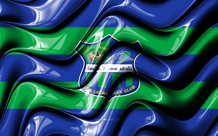 Bandeira Misr lel-Makkasa SC, 4k, ondas 3D verdes e azuis, EPL, clube de futebol eg&#237;pcio, futebol, logotipo Misr lel-Makkasa, Premier League eg&#237;pcia, Misr Lel Makkasa, Misr lel-Makkasa FC