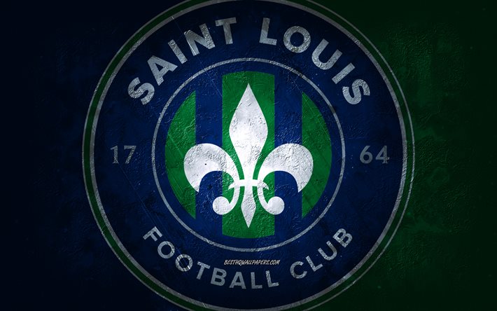 Saint Louis FC, American soccer team, blue background, Saint Louis FC logo, grunge art, USL, soccer, Saint Louis FC emblem