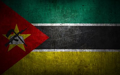 Bandeira de metal moçambicana, arte grunge, países africanos, Dia de Moçambique, símbolos nacionais, bandeira de Moçambique, bandeiras de metal, Bandeira de Moçambique, África, Moçambique
