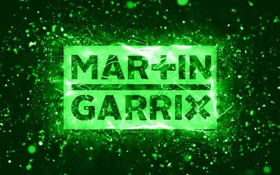 Martin Garrix logo verde, 4k, DJ olandesi, luci al neon verdi, creativo, sfondo astratto verde, Martijn Gerard Garritsen, logo Martin Garrix, star della musica, Martin Garrix