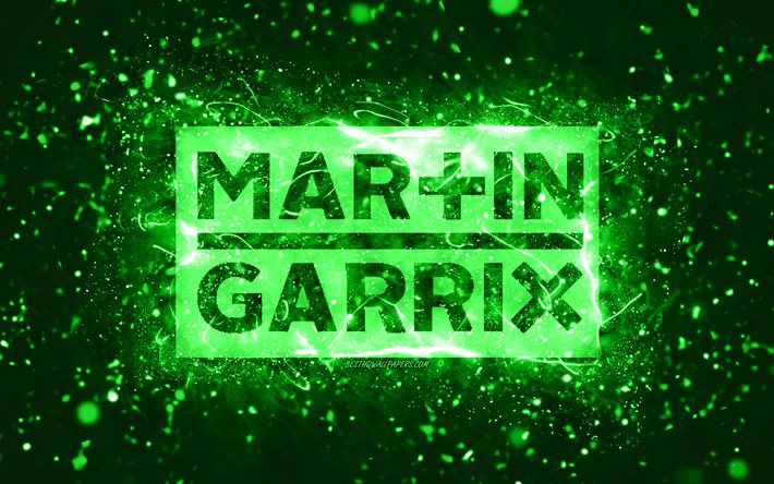 Martin Garrix green logo, 4k, dutch DJs, green neon lights, creative, green abstract background, Martijn Gerard Garritsen, Martin Garrix logo, music stars, Martin Garrix
