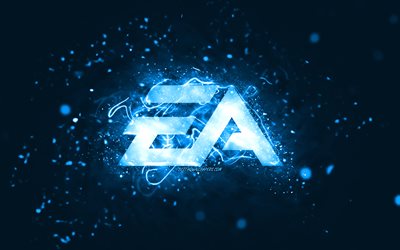 EA GAMES blue logo, 4k, Electronic Arts, blue neon lights, creative, blue abstract background, EA GAMES logo, online games, EA GAMES