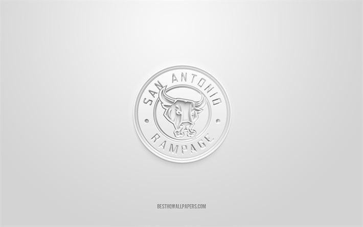 San Antonio Rampage, yaratıcı 3D logo, beyaz arka plan, AHL, 3d amblem, Amerikan Hokey Takımı, Amerikan Hokey Ligi, Texas, ABD, 3d sanat, hokey, San Antonio Rampage 3d logo
