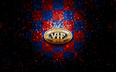 HC Valerenga, logo paillet&#233;, Fjordkraft-ligaen, fond quadrill&#233; bleu rouge, hockey, Eliteserien, &#233;quipe de hockey norv&#233;gienne, logo Valerenga, art en mosa&#239;que, Valerenga, VIF, Norv&#232;ge, Valerenga Ishockey, logo VIF
