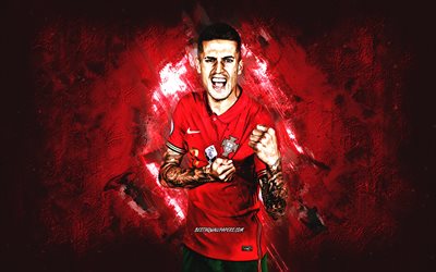 Joao Cancelo, Portugal national football team, Portuguese footballer, portrait, red stone background, football, Portugal