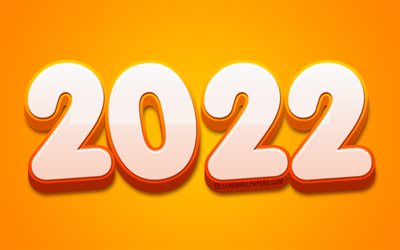 4k, chiffres 3D jaunes 2022, bonne ann&#233;e 2022, fond jaune, concepts 2022, art pour enfants, nouvel an 2022, 2022 sur fond jaune, chiffres de l&#39;ann&#233;e 2022