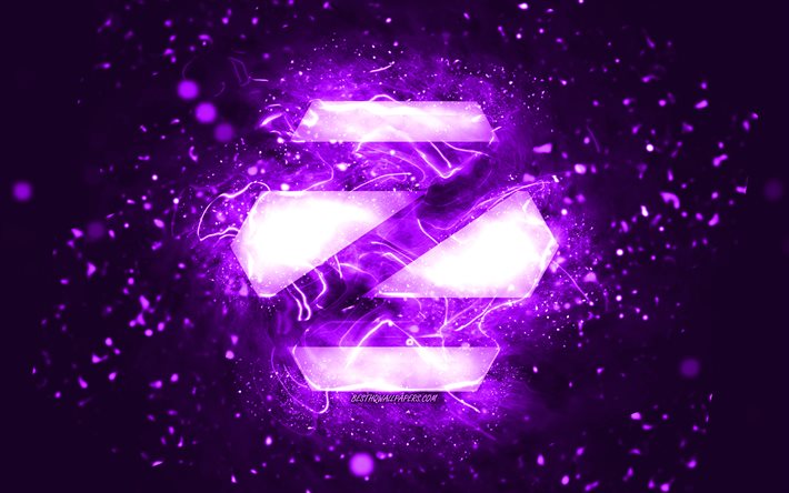 zorin os violettes logo, 4k, violette neonlichter, linux, kreativ, violetter abstrakter hintergrund, zorin os logo, os, zorin os
