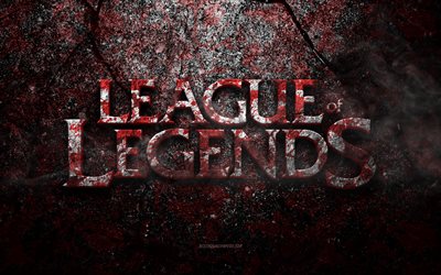 League of Legends -logotypen, grungekonst, League of Legends -stenlogotyp, r&#246;d stenstruktur, League of Legends, grunge -stenstruktur, League of Legends -emblem, League of Legends 3d -logotyp