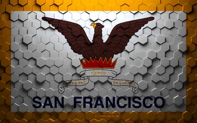 Flag of San Francisco, honeycomb art, San Francisco hexagons flag, San Francisco, 3d hexagons art, San Francisco flag
