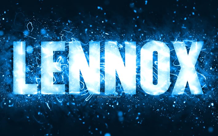 Feliz anivers&#225;rio, Lennox, 4k, luzes de n&#233;on azuis, nome Lennox, criativo, Lennox Feliz anivers&#225;rio, Anivers&#225;rio Lennox, nomes masculinos americanos populares, foto com o nome Lennox
