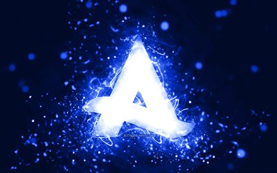 Afrojack logo blu scuro, 4k, DJ olandesi, luci al neon blu scuro, creativo, sfondo astratto blu scuro, Nick van de Wall, logo Afrojack, stelle della musica, Afrojack