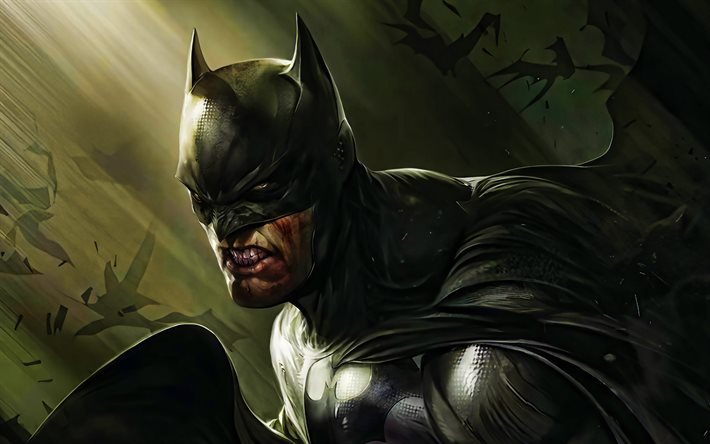 Angry Batman, nuit, DC comics, super-h&#233;ros, art 3D, Cartoon Batman, cr&#233;atif, Batman