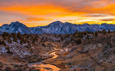 Mammoth Lakes, evening, sunset, mountain landscape, lakes, Inyo National Forest, Mono County, California, USA