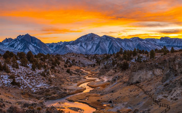 Mammoth Lakes, evening, sunset, mountain landscape, lakes, Inyo National Forest, Mono County, California, USA