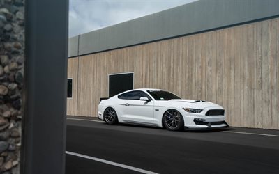 Ford Mustang, auto sportive, bianco Mustang, bianco Ford, Vorsteiner