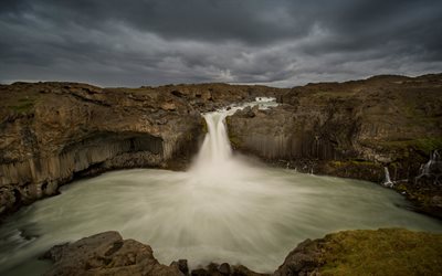 rocks, waterfall, Iceland, coast, river