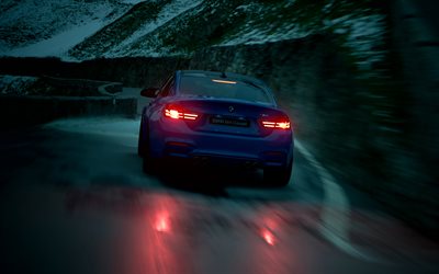 BMW M4 Coupe, mountain road, 2017 cars, F82, night, german cars, sportcars, BMW