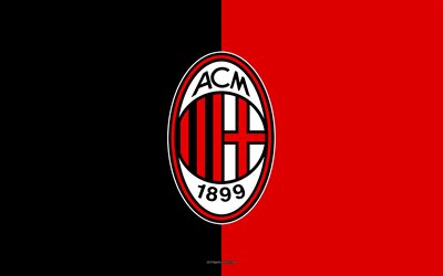 AC Milan, 4k, logo, emblem, red black background, Serie A, Italy, Italian football club