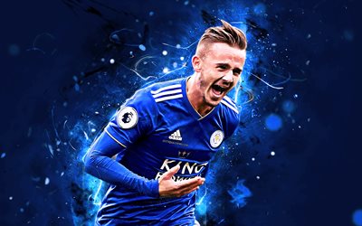 James Maddison, abstract art, english footballer, Leicester City FC, soccer, Maddison, Premier League, neon lights
